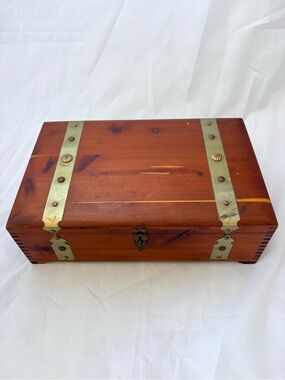 Wooden Treasure Box with Brass Accents - Warm Brown